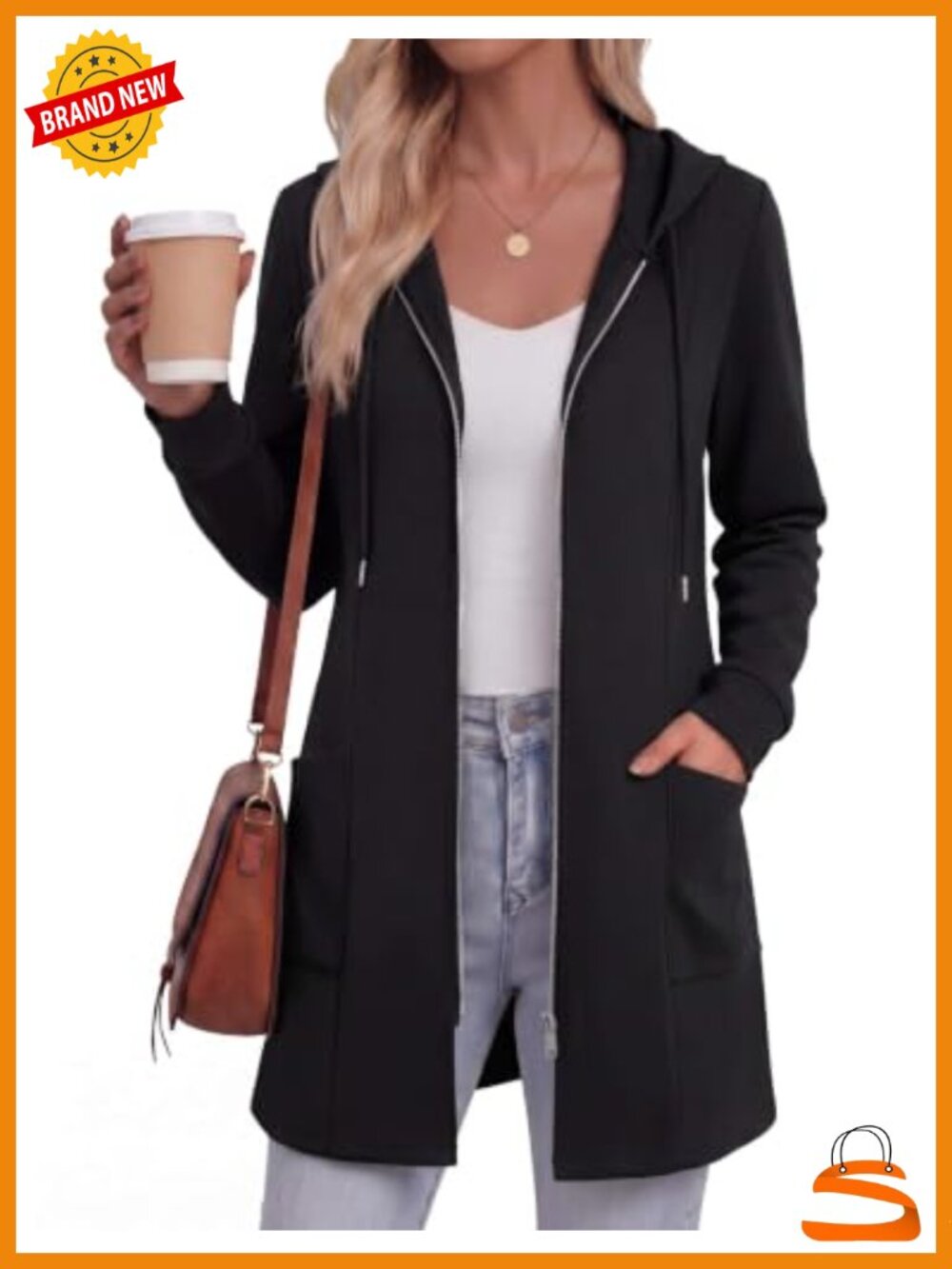 Zeagoo Women's Zip Up Hoodie Fleece Lined Mid-Length Sweatshirt with Pockets